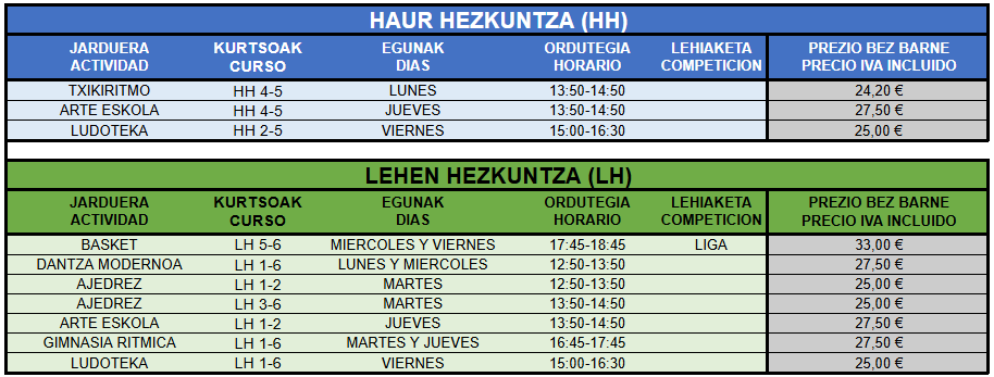 Horarios Lista 2025 2026 Ignacio Aldekoa